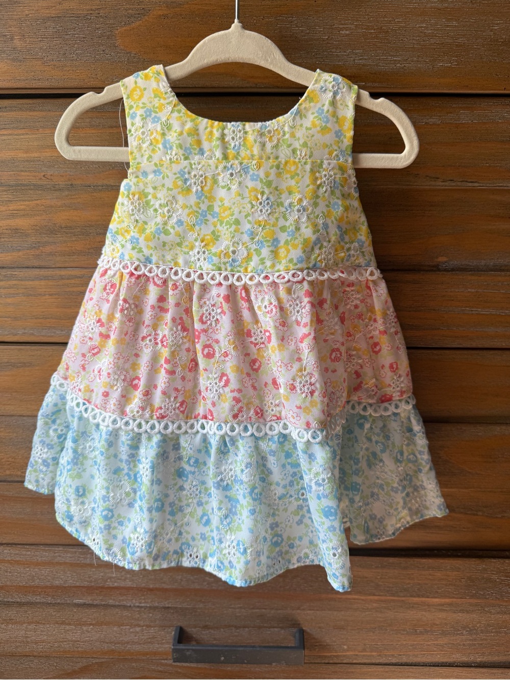 Rare Editions Floral Tiered Dress in Yellow, Pink & Blue